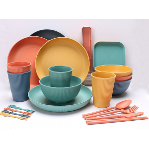 日用品小麦秸秆汤碗组合套装家用便携刀叉勺筷餐具